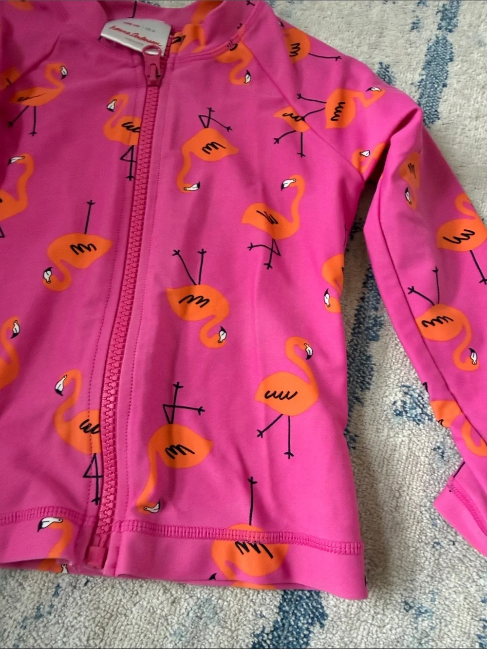 Hanna Andersson Pink Flamingo Zip Swim Rashguard